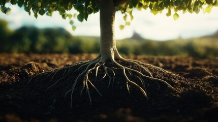 Tree Being Replanted in Deforested Area with Roots Visible