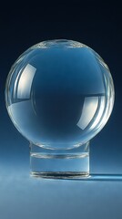   A clear glass bowl rests atop a blue tablecloth, casting a shadow from above onto the covered tabletop