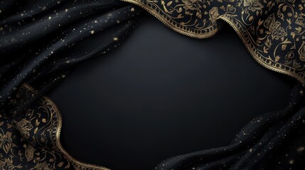 Fototapeta premium Elegant Black Fabric with Gold Floral Pattern and Dark Background