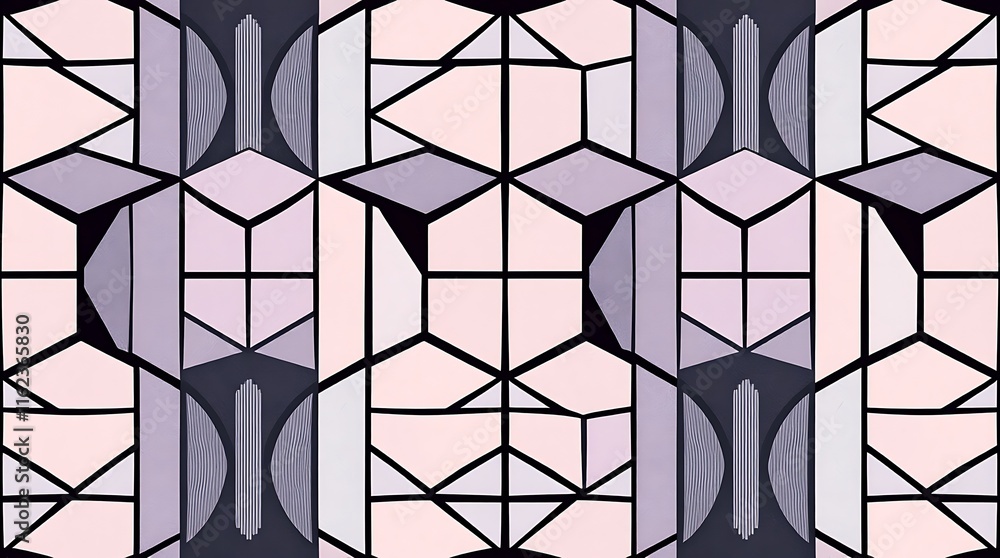 Poster geometric lavender dream: abstract seamless pattern with pastel lavender and gray hues, featuring a 