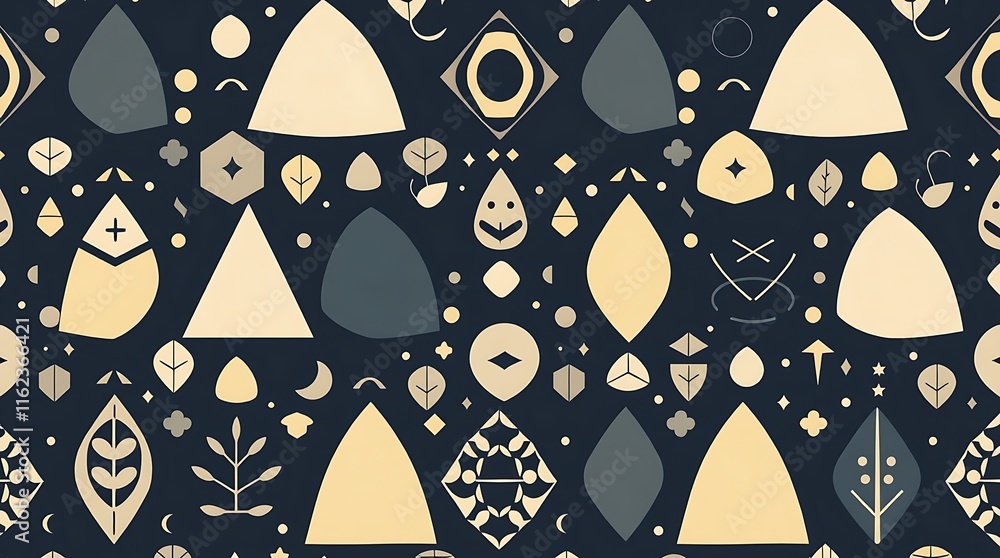 Poster abstract geometric pattern: a seamless pattern of geometric shapes in muted tones, creating a visual