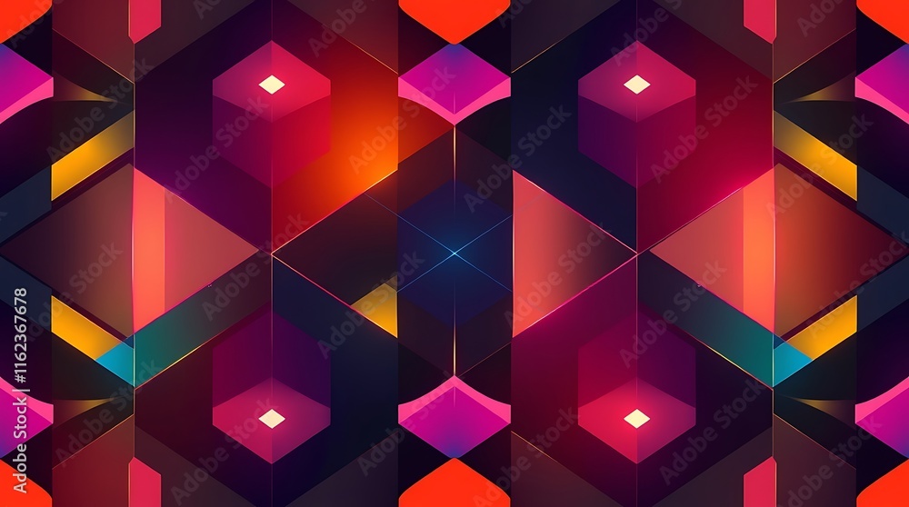 Poster geometric abstract pattern: vibrant, intersecting shapes create a mesmerizing, abstract pattern with