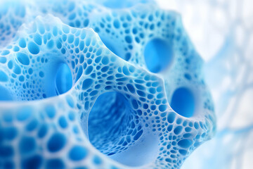 Abstract blue molecule structure in 3D, symbolizing science and innovation