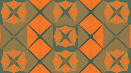 Vibrant Geometric Pattern:  Intricate orange and green design. Kaleidoscopic, symmetrical, repeating texture. Ideal for textile, fashion, and web design. 