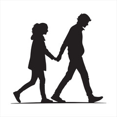 walking hand-in-hand silhouette vector illustration eps 10 on a white background fully editable file
