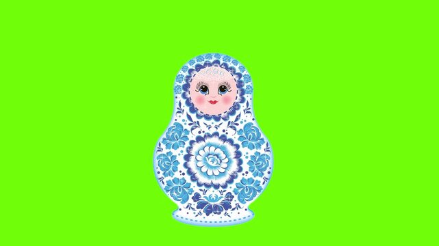 A Russian wooden matryoshka doll with smaller dolls inside. National toy, folklore, animation.