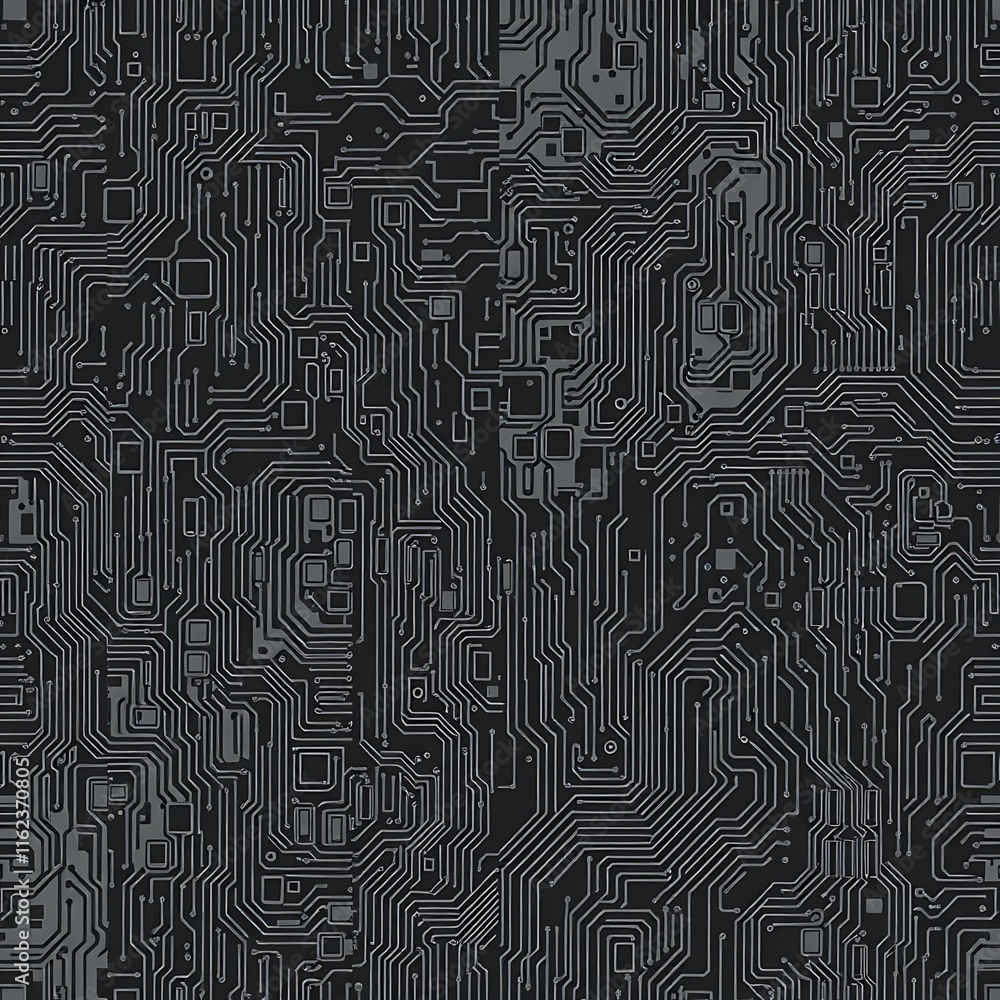 Poster abstract circuitry: a seamless pattern of interconnected circuit lines, reminiscent of a technologic