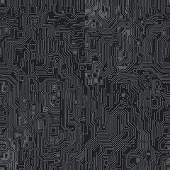Abstract Circuitry:  A seamless pattern of interconnected circuit lines, reminiscent of a technological landscape, in a muted grey color palette.