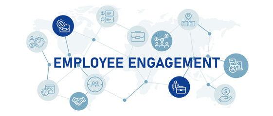Employee engagement concept of workforce involvement staff commitment partnership management teamwork illustration