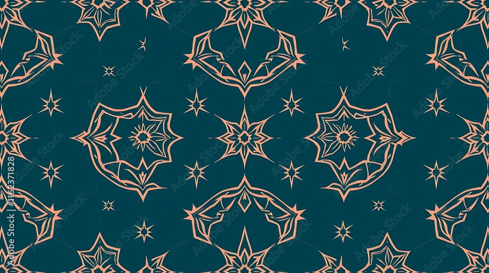 Poster teal and gold mandala pattern: elegant seamless pattern with intricate mandala design in teal and go