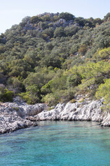 Turquoise Coast Turkey showing  a bay the legendary blue clear  Water