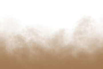 Soil dust rising isolated on transparent background. Brown sand dust soil powder. Smoke effect. Smog or fog floating. smoke cloud particles. Blurred dust explosion rising. Design elements, PNG