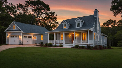 Cape Cod Architecture house during sunset