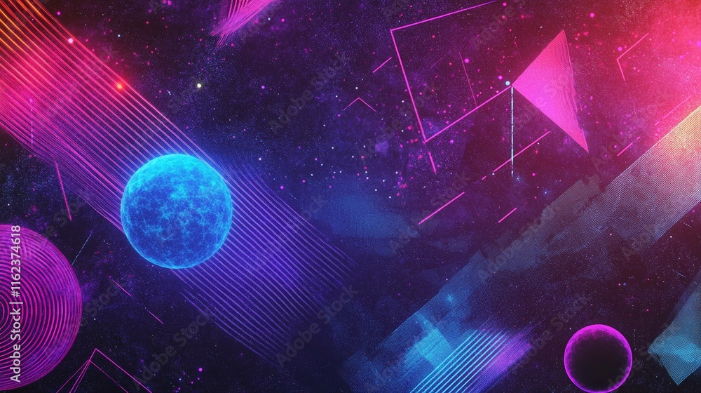 Poster vibrant gradient with noise texture featuring cosmic elements and shapes. generative ai
