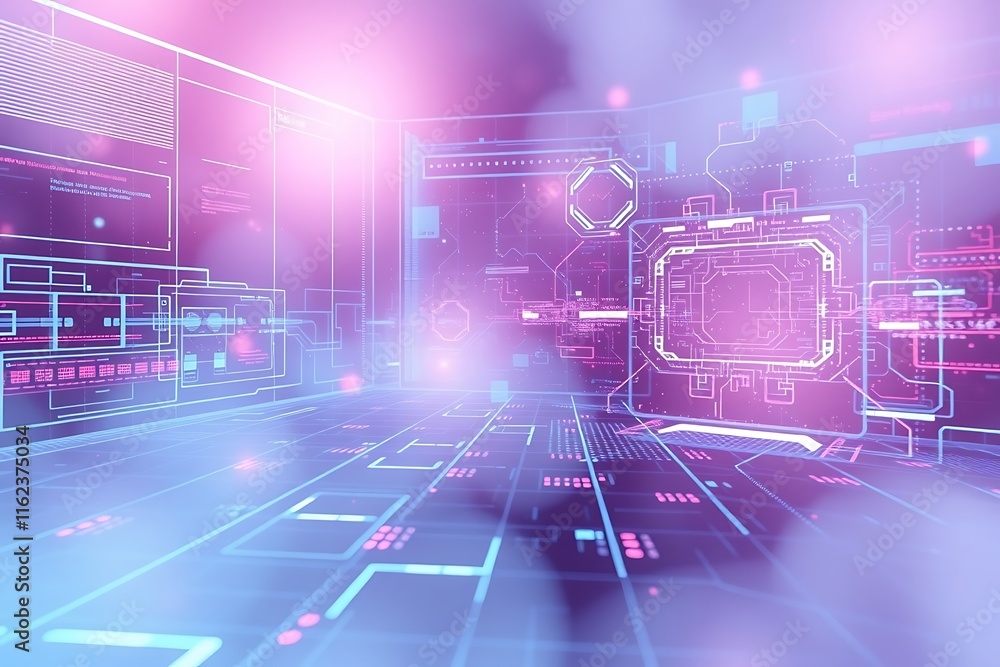Aufkleber digital dreamscape: abstract futuristic technology background with glowing neon lines and shapes, cr