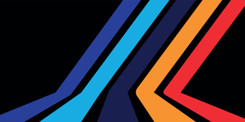 Colorful vintage perspective lines on a black background in retro style 70s, 80s 1970s, 1980s. Striped banner,