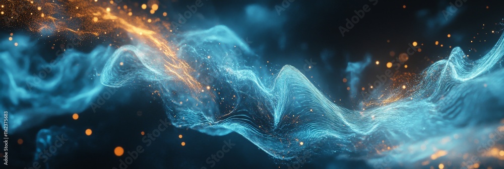 Poster digital blue wave futuristic backdrop for banners | abstract 3d design with flowing particles and te