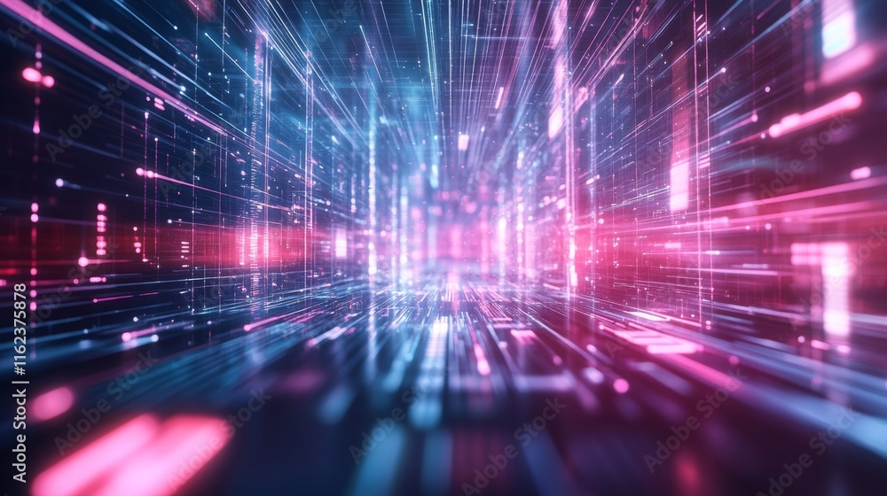 Poster illuminated futuristic wavelengths - abstract glowing digital light trails on gradient background fo