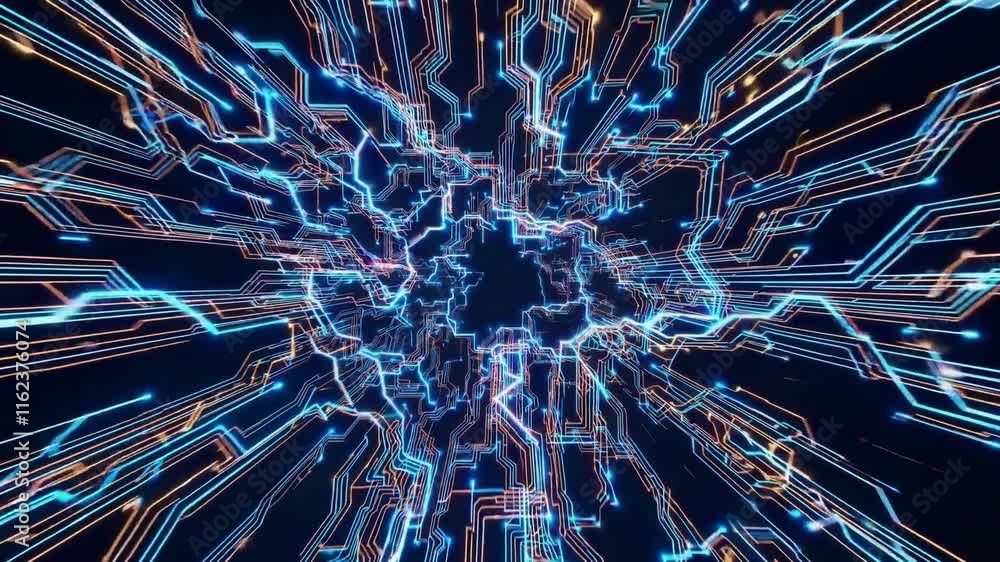 Poster abstract digital background showcasing vibrant circuitry and light patterns, perfect for tech and in