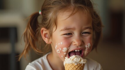 Joyful girl savoring delicious ice cream on a sunny day in the park