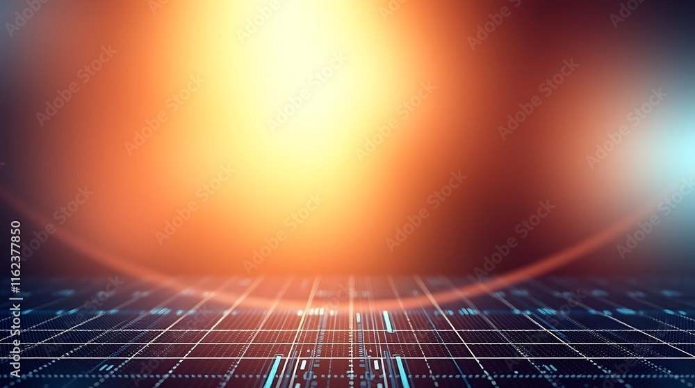 Poster digital horizon: a futuristic and abstract background with a glowing orb of light and a grid of digi