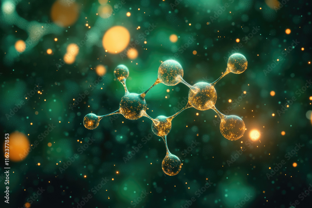 Wall mural a sparkling 3d rendering of a molecule, illustrating atomic bonds and structure in a vibrant green b