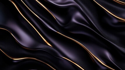 Fototapeta premium Elegant Black Fabric with Smooth Gold Accents and Wavy Texture