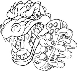 A crocodile, dinosaur or alligator lizard gamer sports video game gaming mascot holding a games controller © Christos Georghiou