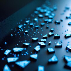 Blue background with many small blue pieces scattered across it