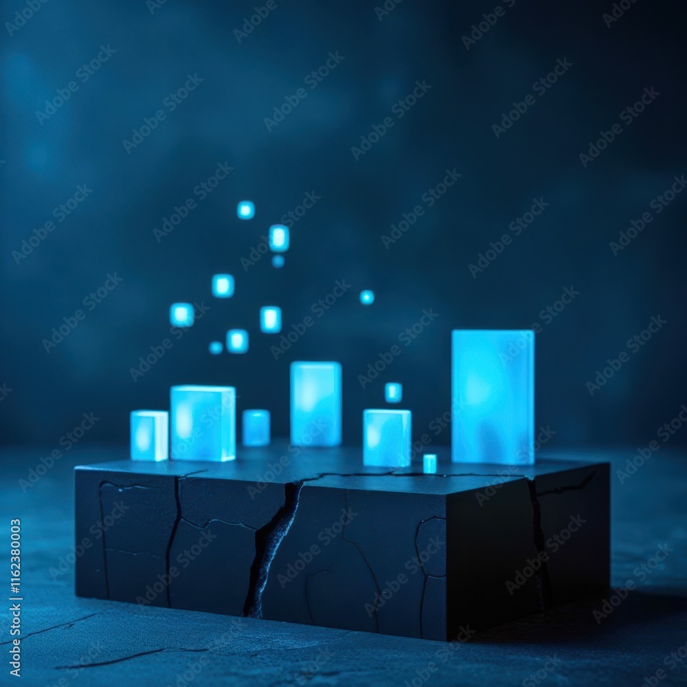 Poster blue cube with a light on top of it