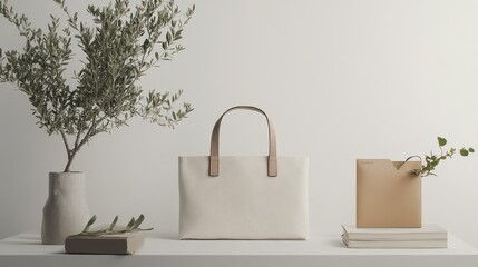 Elegant Off White Tote Bag Minimalist Still Life