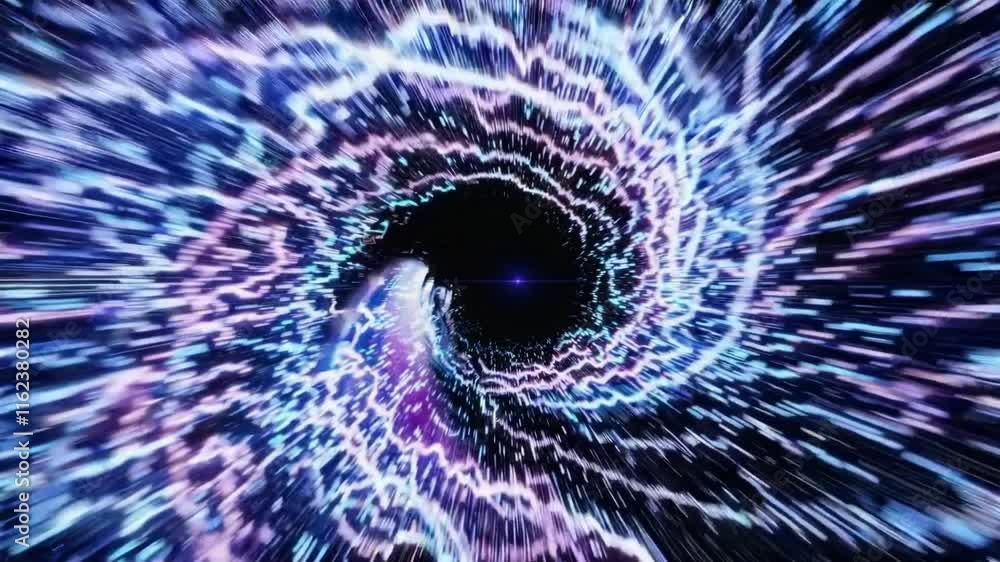 Poster a mesmerizing depiction of light traveling through a vortex in space, showcasing dynamic energy and 