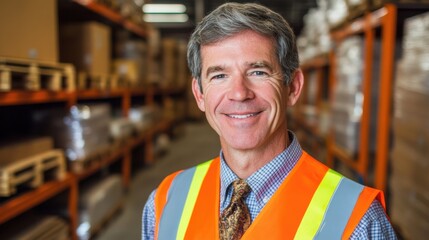 Manager Overseeing Warehouse Operations with Overhead Lighting