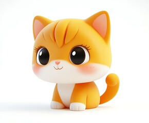 Adorable orange kitten, 3D rendering, cartoon style, cute pet, big eyes, white background.
