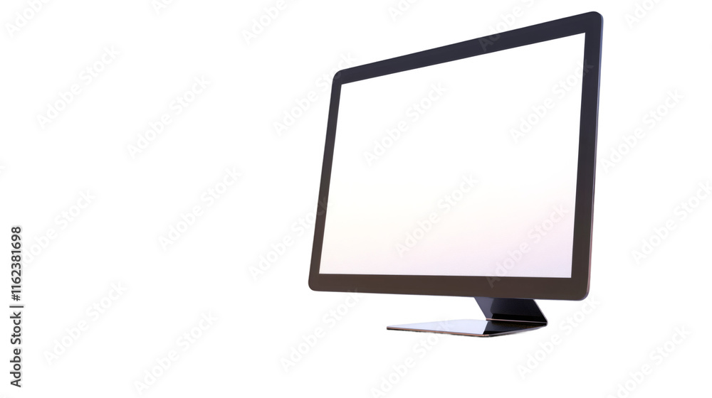 Poster White computer monitor displaying blank screen, transparent background, providing clean mockup for digital content presentation