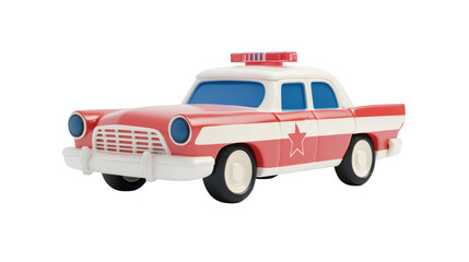 Fototapeta premium 3d illustration of a red and white cartoon police car with siren lights, isolated on transparent background