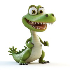 Fototapeta premium Cheerful cartoon crocodile, isolated on white background.