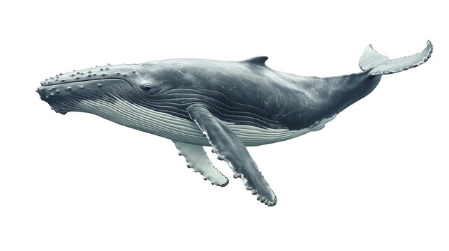 Large humpback whale swimming underwater with transparent background, perfect for marine life projects