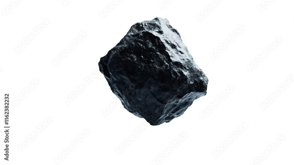 Poster Dark gray asteroid drifting against transparent background, computer-generated 3D rendering