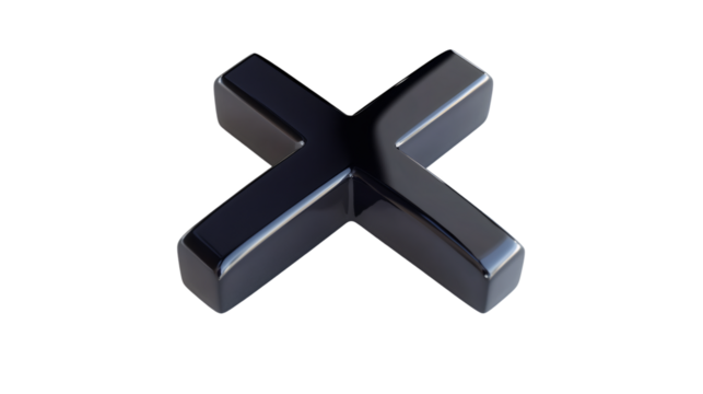 Black cross rejection symbol with transparent background is representing denial, disapproval or wrong answer