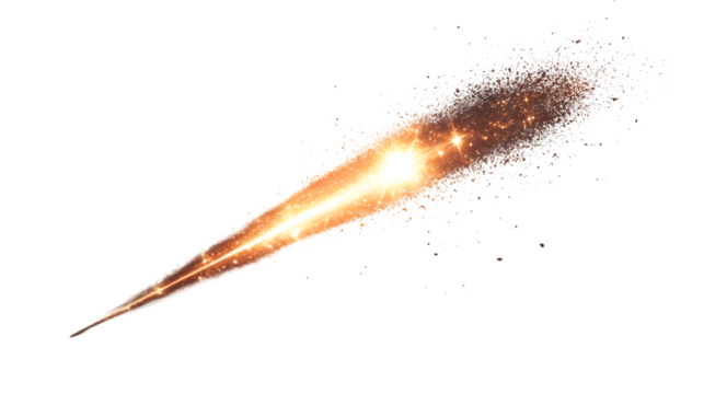 Bright light trail with sparks and glowing particles isolated on transparent background, ideal for digital compositing