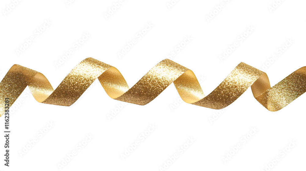 Aufkleber Glittering golden ribbon curling dynamically, sparkling with festive elegance against transparent backdrop