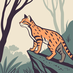 This vector artwork features a clouded tiger cat, showcasing its wild and majestic appearance in intricate detail, perfect for nature and animal-themed projects.