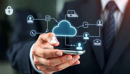 business man pressing social network icon