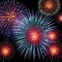 Fototapeta premium Vibrant Fireworks Display Night Sky Colorful Explosions