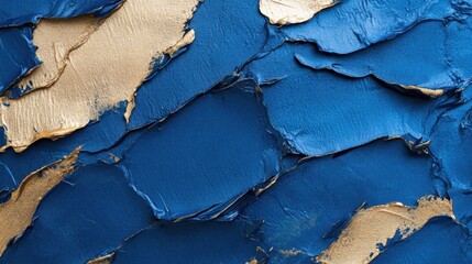 Naklejka premium Textured Blue and Gold Abstract Painting with Layers and Depth
