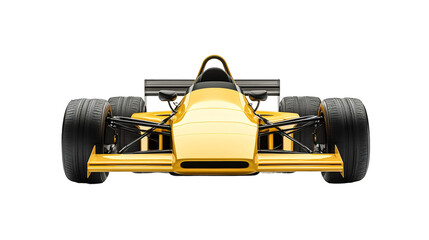 Fototapeta premium Racing yellow sports car with slick tires, viewed from front angle, highlighting aerodynamic design and high-speed potential on transparent backdrop