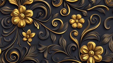 Elegant Floral Relief Design with Gold Accents and Dark Background