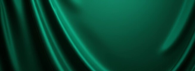 Obraz premium Dark green silk fabric curtain satin background. Beautiful soft folds veil of the fabric. Luxury banner cloth screen membrane