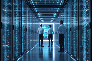 Fototapeta premium Modern datacenter with blue light 